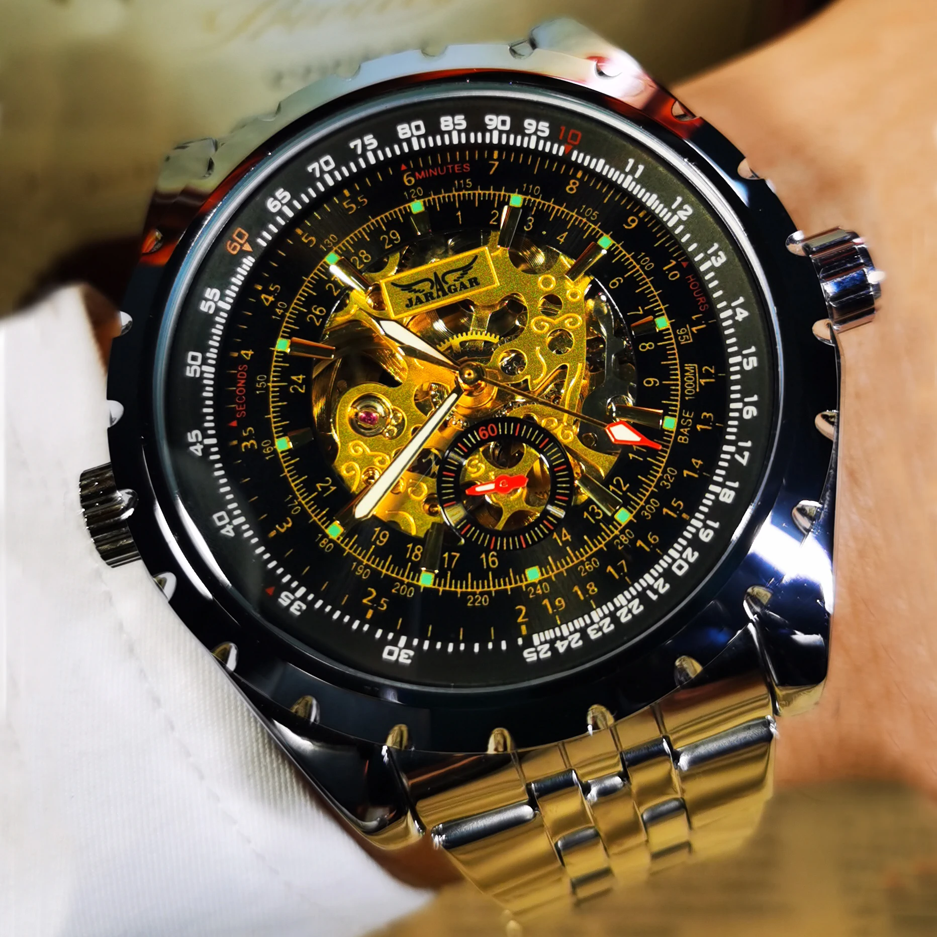 

JARAGAR Military Skeleton Watch for Men Fashion Luminous Hands Business Automatic Mechanical Watches Stainless Steel Strap Clock