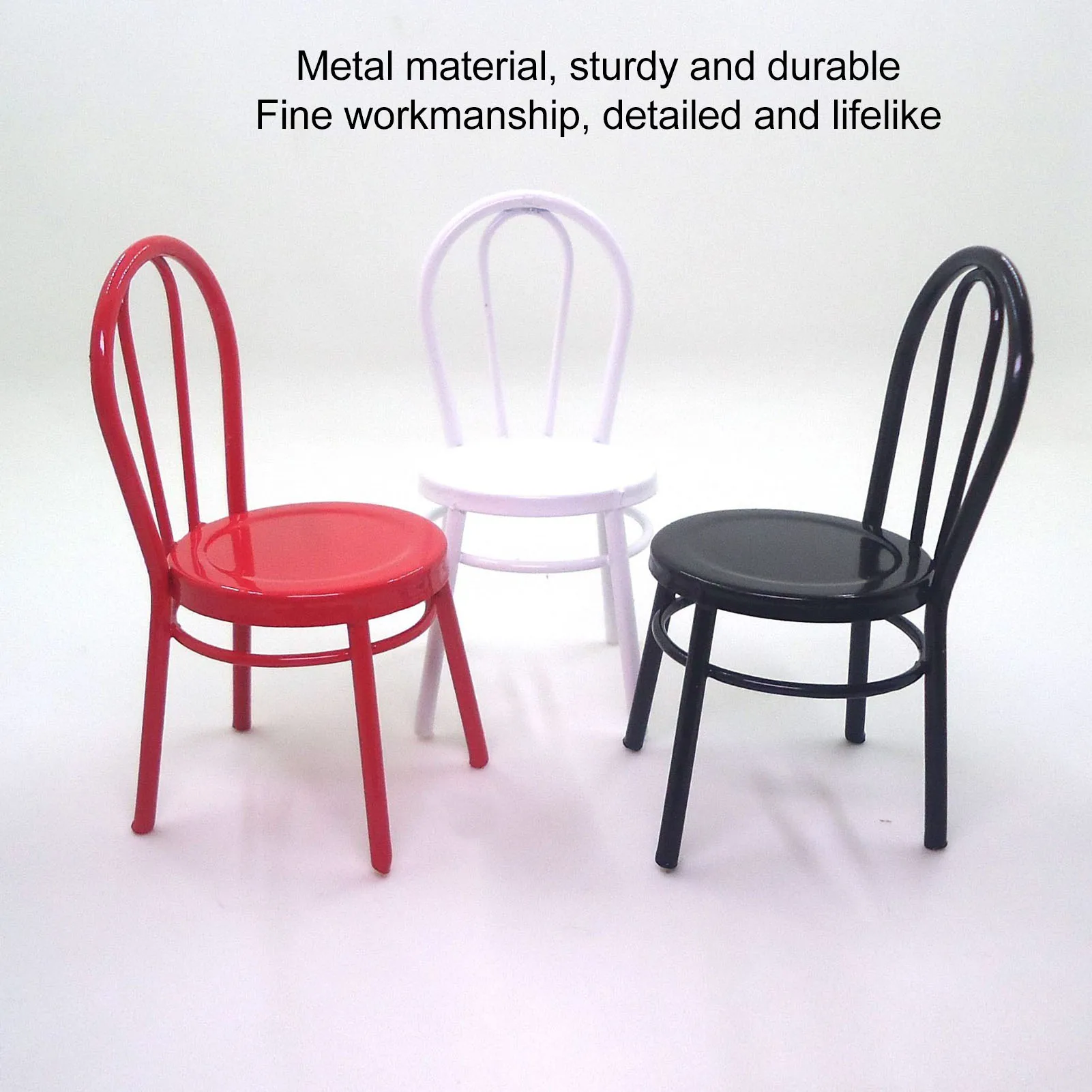 ZK40 3PCS Miniature Chairs 1:12 Scale Dollhouse Back Chair Metal Furniture Model for Doll House Decoration Small