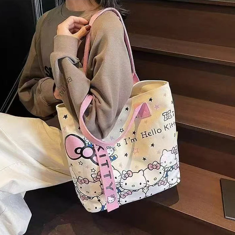 

Сумка на плечо большой вместимости в стиле аниме Sanrio Hello Kitty, сумка-рюкзак с изображением кота КТ, школьная сумка, подарок для девочки на день рождения