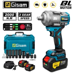Gisam 2000N.M Torque Brushless Electric Impact Wrench 1/2 inch Screwdriver Cordless Wrench Power Tool For Makita 18V Battery Pin