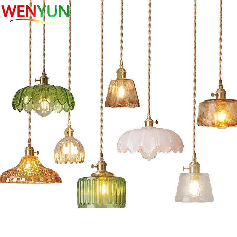 

Скандинавские красочные стеклянные светодиодные подвесные светильники для кафе, лофта, прикроватная тумбочка для гостиной, столовой, бара, винтажный латунный подвесной светильник