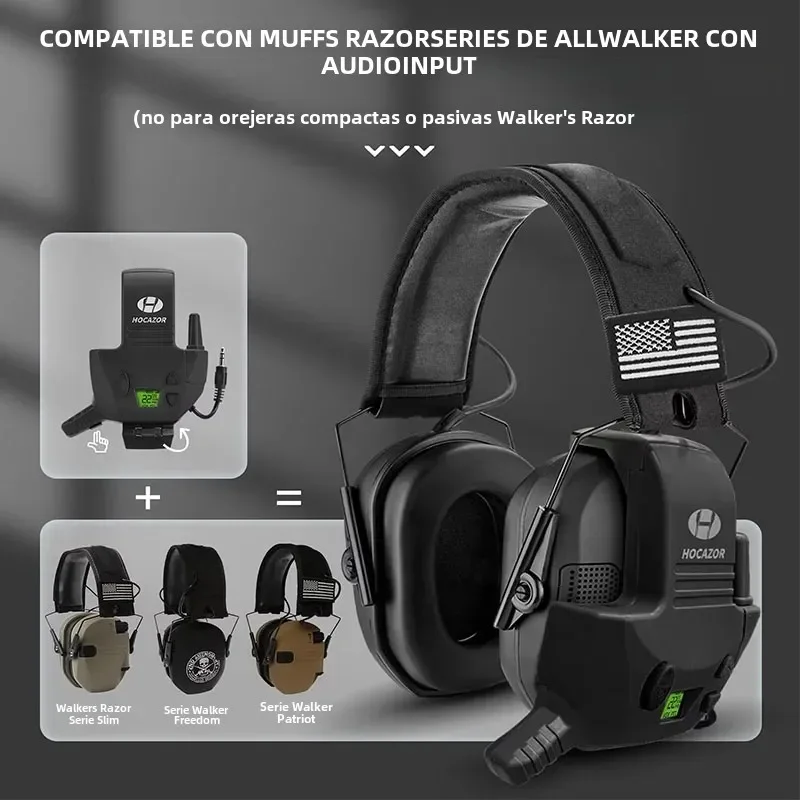 HOCAZOR Walkie-Talkie Tactical Noise Cancelling Headphones Adapter Electronic Shooting Earmillation  Microphone 3 Mile Range