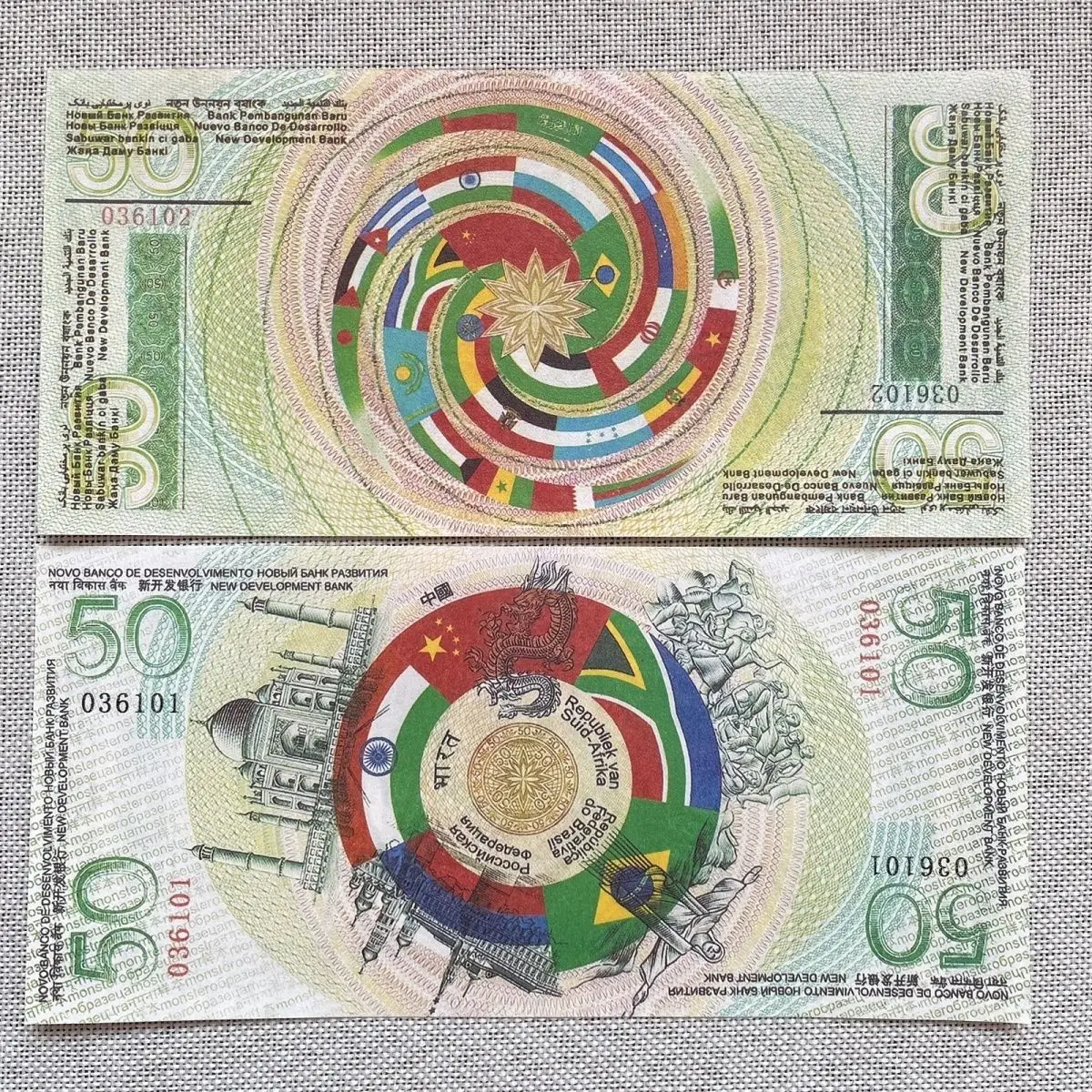 Billetes conmemorativos BRICS 50, billetes de papel con banderas nacionales de varios países, anti-falsificación UV, UNC, regalo de recuerdo coleccionable