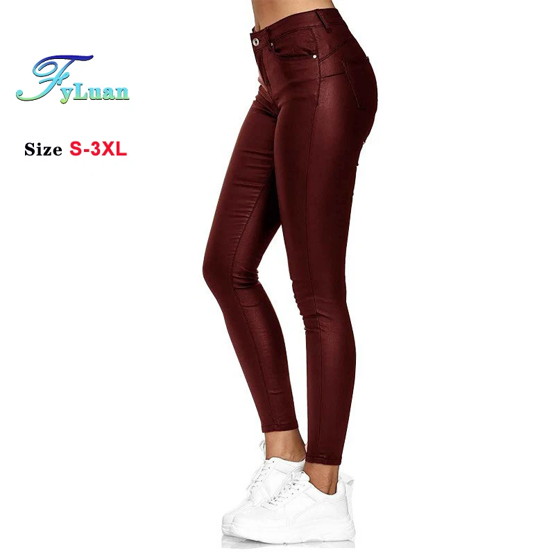 Black Stretch Bodycon Trousers Women PU Leather Pants High Waist Long Casual Pencil Pants Spandex Jeggings Streetwear Pantalonrs