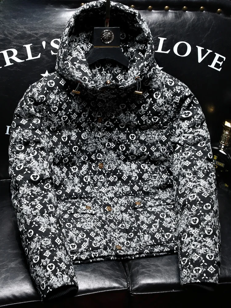 

High-End Casual Hooded down Jaet Men's Winter New Faionable Warm Clothes Outerwear Polyester Fiber 00% White Du down