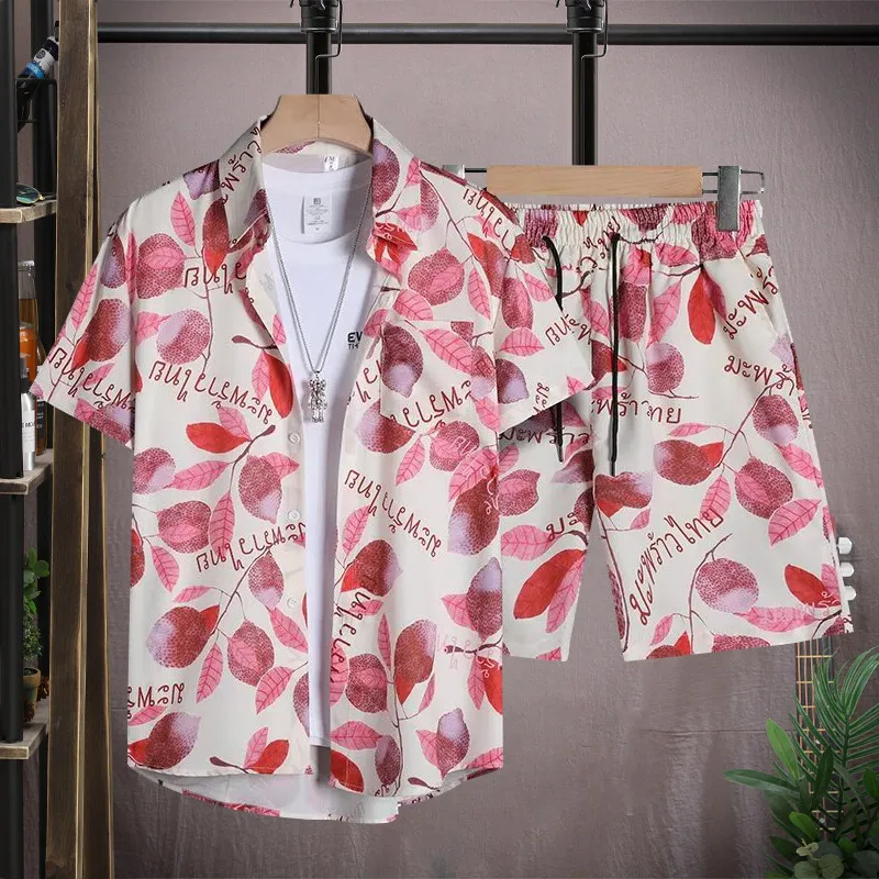

Весна/Лето 2025 г., новая модная рубашка с принтом и шорты, комплект из двух предметов для мужчин, высококачественный пляжный комплект большого размера