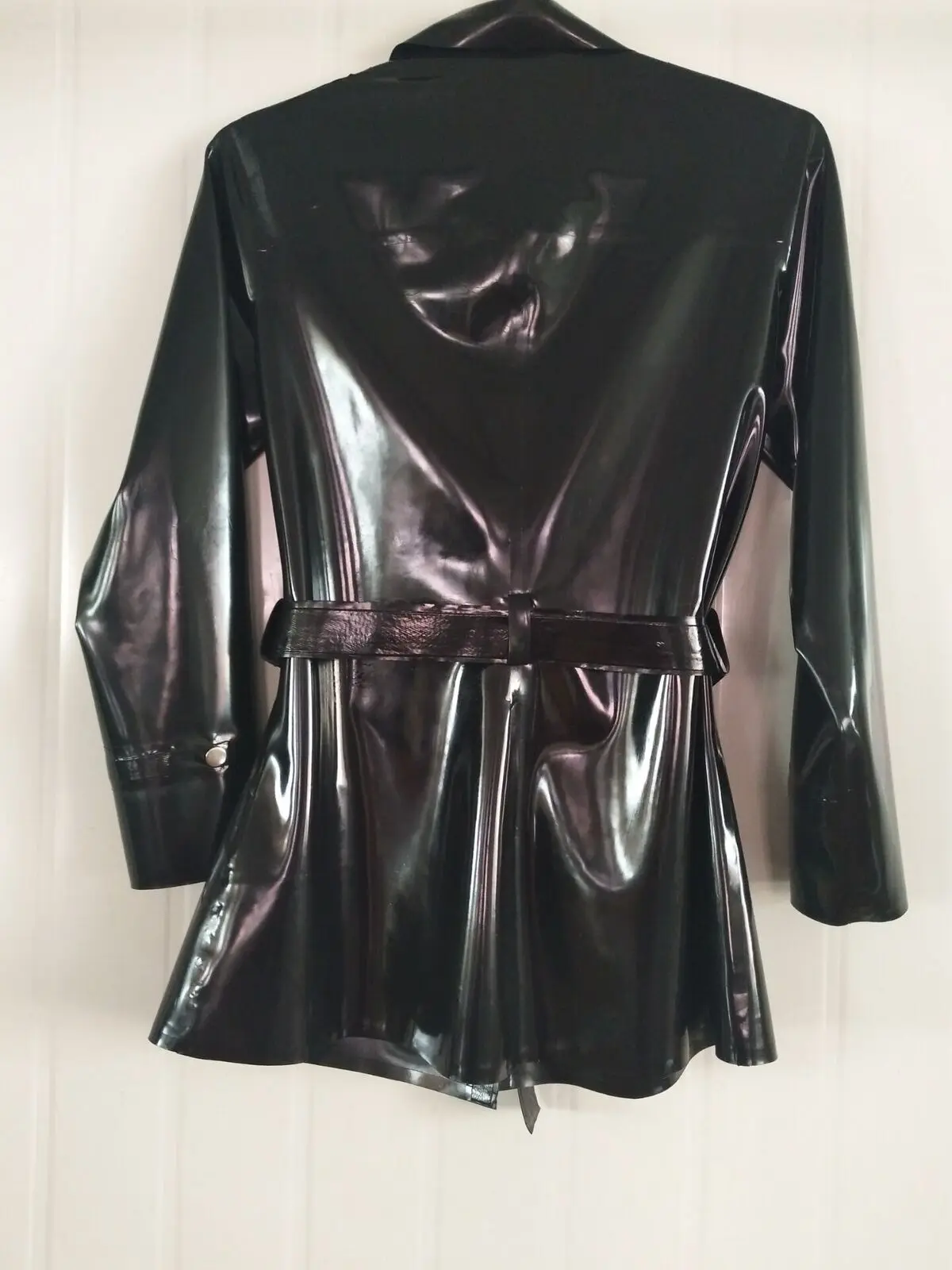 Pure Black Long Sleeve Shirt Tops Stylish Jacket Latex Coat Rubber Size S-XXL