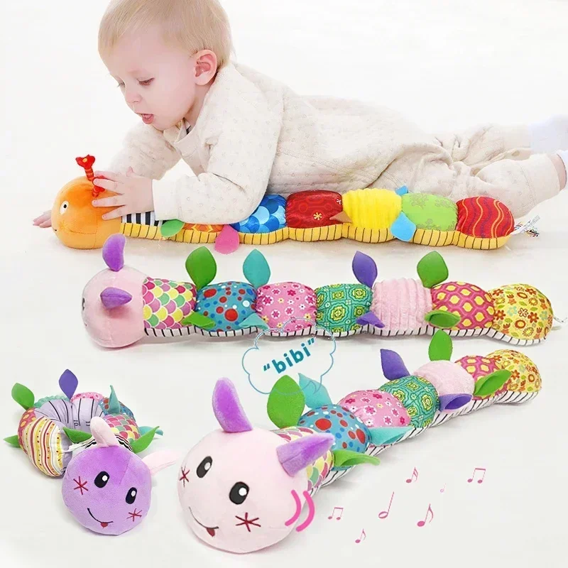 Babyrammelaar Muzikale Rups Worm Zacht Baby Knuffels Educatief Interactief Zintuiglijk Speelgoed voor Baby's Pasgeboren Peuter Cadeau