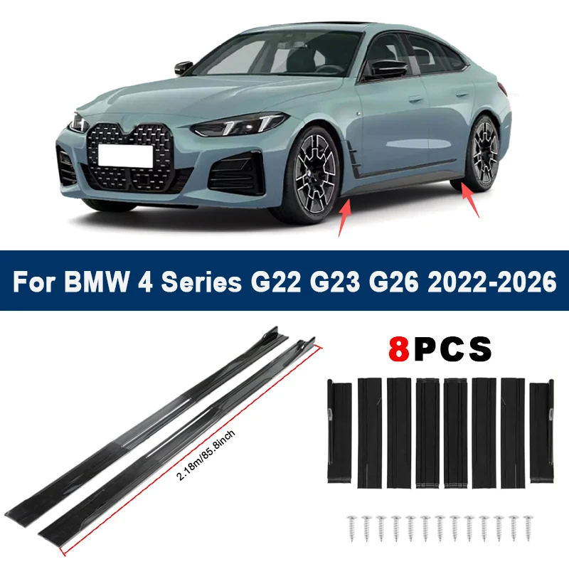 For BMW 4 Series G22 G23 G26 2022-2026 2.18m Sectional Side Skirt Spoiler Sport Bumper Lip Extension Car Body Styling Tuning Kit