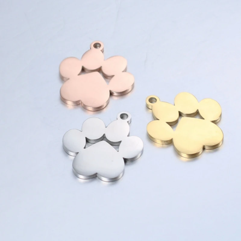 5pcs/lot Pet Dog Paw DIY Charms Wholesale Mirror Polish Stainless Steel Pendant Connectors Charm For Jewelry Making