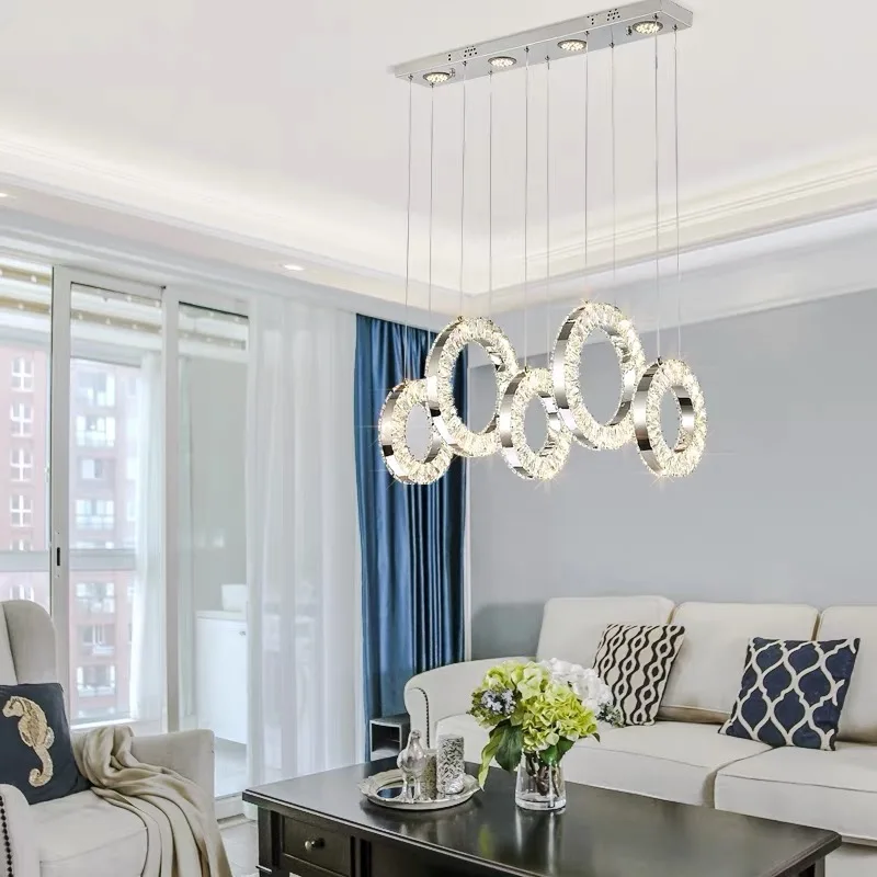 

Modern Art Crystal Restaurant LED Chandelier Living Room Bar Coffee Shop Circular Crystal Interior Decoration Lighting Fixtures