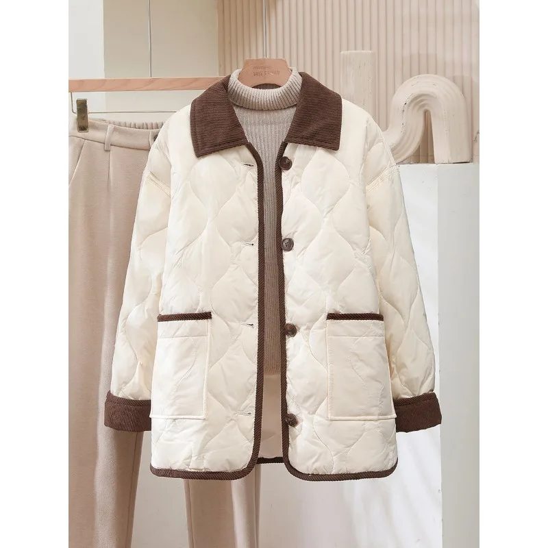 Women Light Cotton Clothes Winter New Lapel Corduroy Lingerie Loose Hundreds of Versatile Short Warm Cotton Coat Jacket