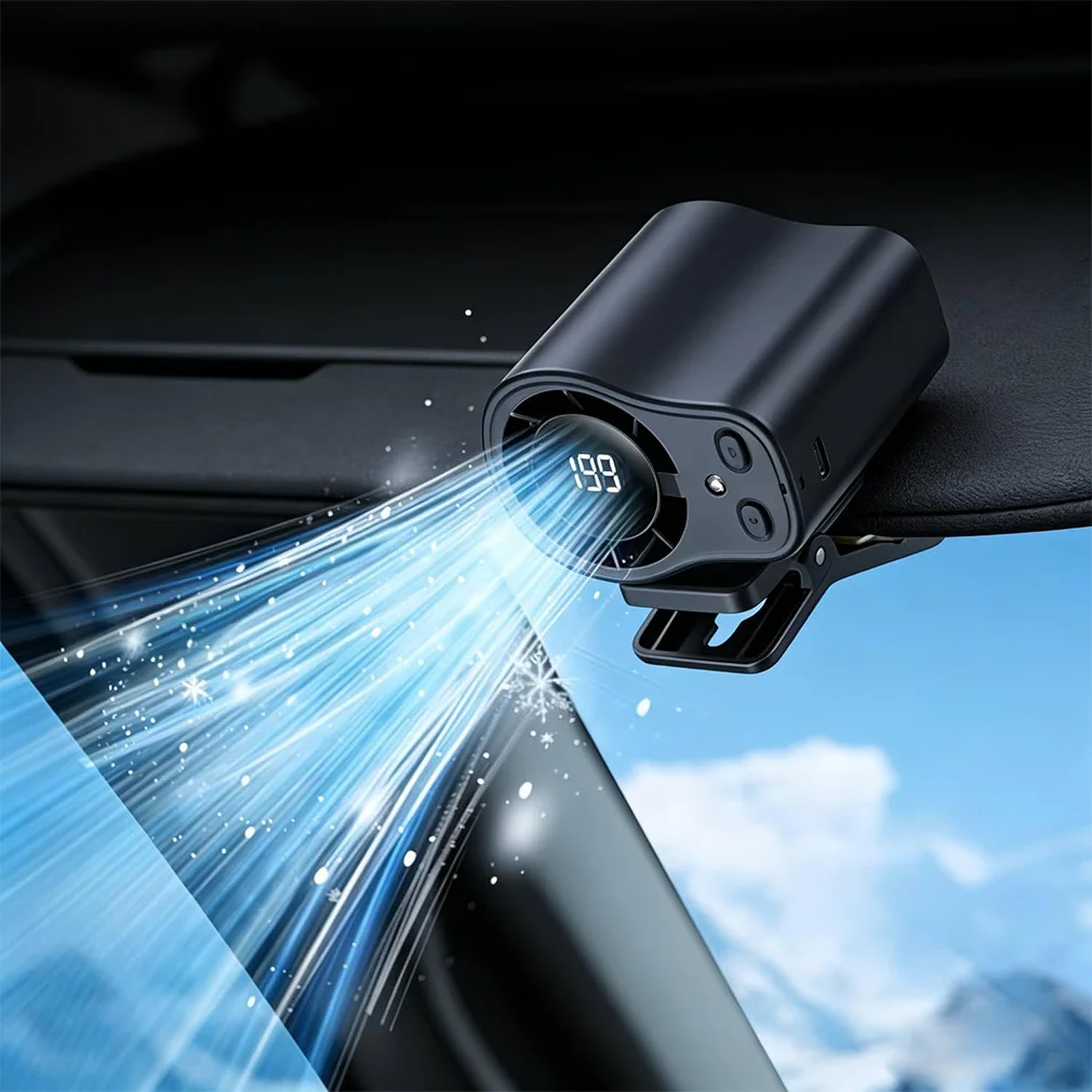 Portable Waist Mounted Cooling Car Fan with LED Display USB Rechargeable Umbrella Clip Neck Hanging Mini Fan Outdoor Work Fan
