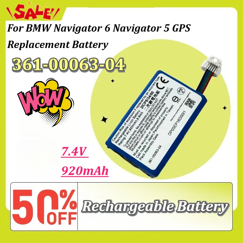 New 361‑00063‑04 7.4V 920mAh Motorcycle GPS Navigator Battery Pack For BMW Navigator 6 Navigator 5 GPS Replacement Battery