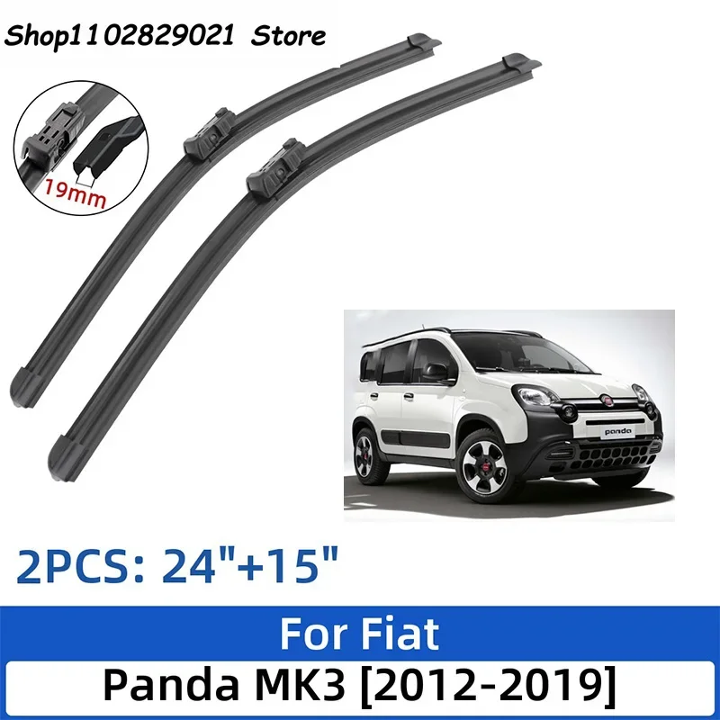 

For Fiat Panda MK3 2012-2019 24"+15"Front Rear Wiper Blades Windshield Windscreen Window Cutter Accessories 2017 2018 2019