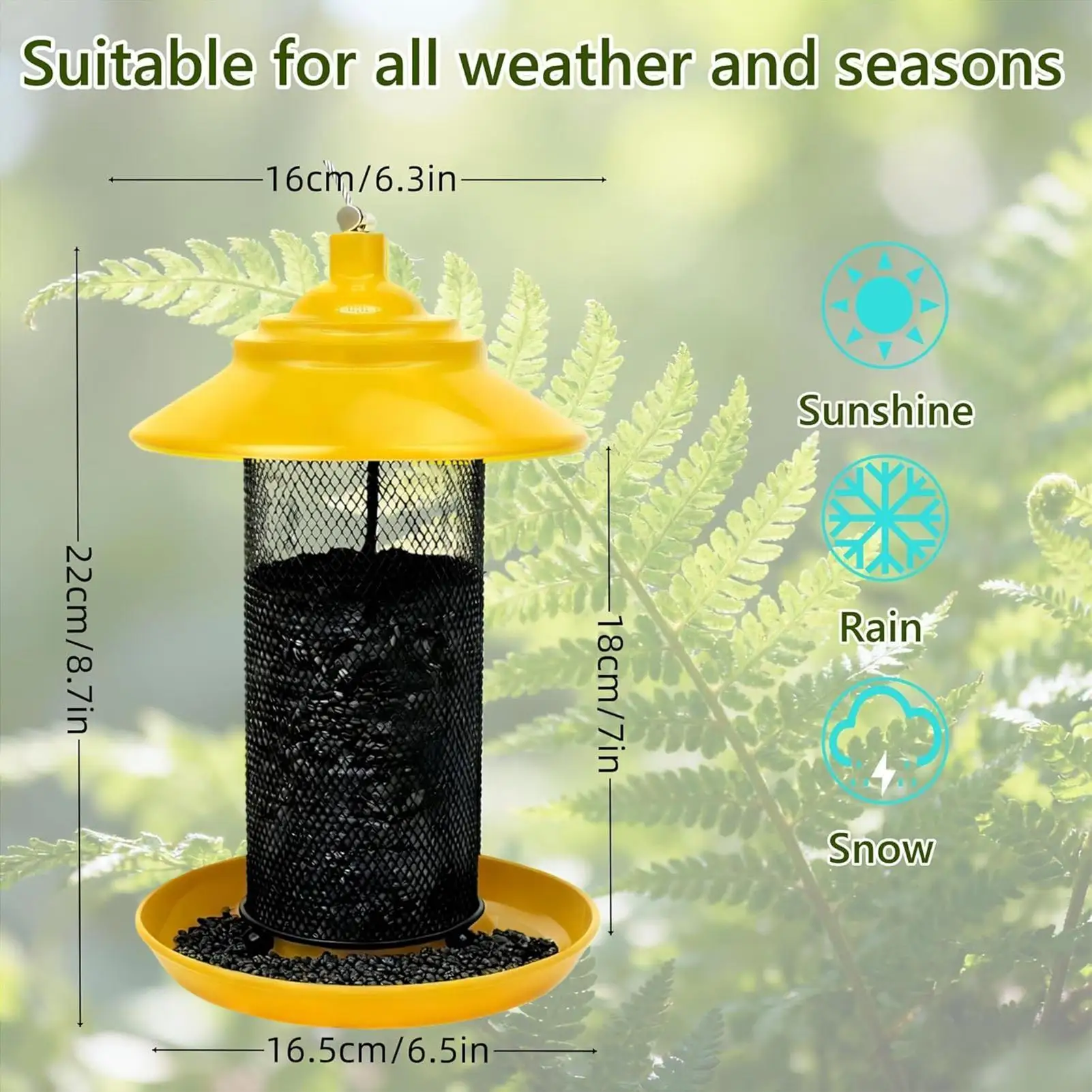 مغذيات فينش لأنبوب شبكي معدني خارجي مع صينية قابلة للتعليق تغذية الطيور لساحة فناء شرفة شرفة شجرة سياج نافذة عرض #1