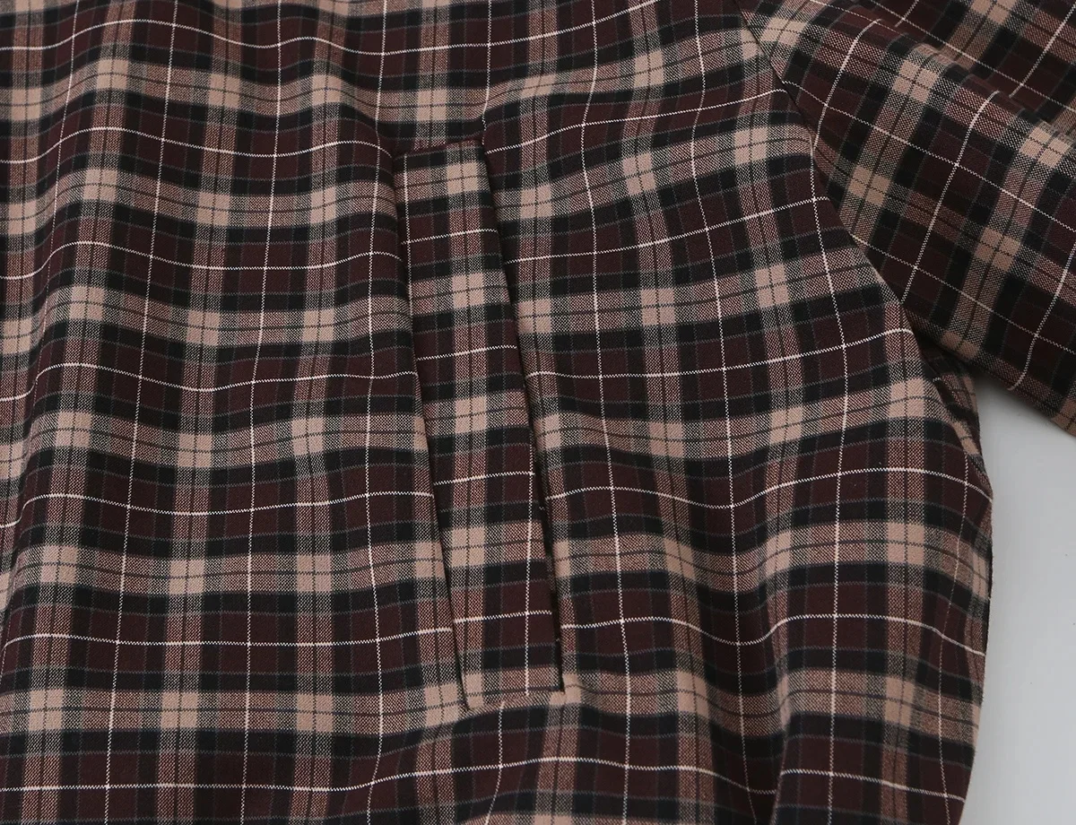 KONDALA Damen Vintage Lässiger Karierter Minirock-Anzug 2026 Herbst Trendiges Klassisches Retro-Set mit Stehkragen-Jacke und Weitgefalteten Culottes – Detail 12