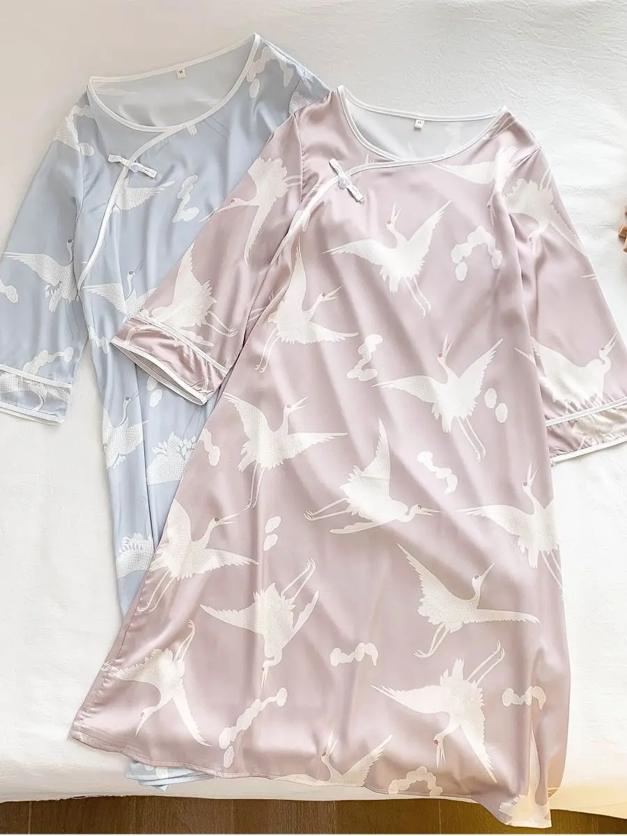 

plus Size Chinese Style Sleepwear Women's Summer New Ancient Crane Hanfu Style Sleepwear Sweet Home Clothes