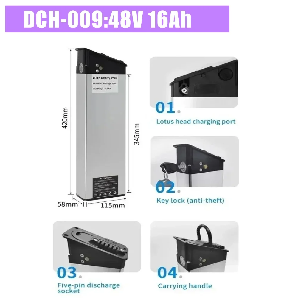 Vervangende accu's voor vouwfietsen 52V 48V 36V 10Ah-17Ah voor Engwe EP-2 Pro Engine Pro Upgraded MATE X DCH-003 DCH-006 DCH-009