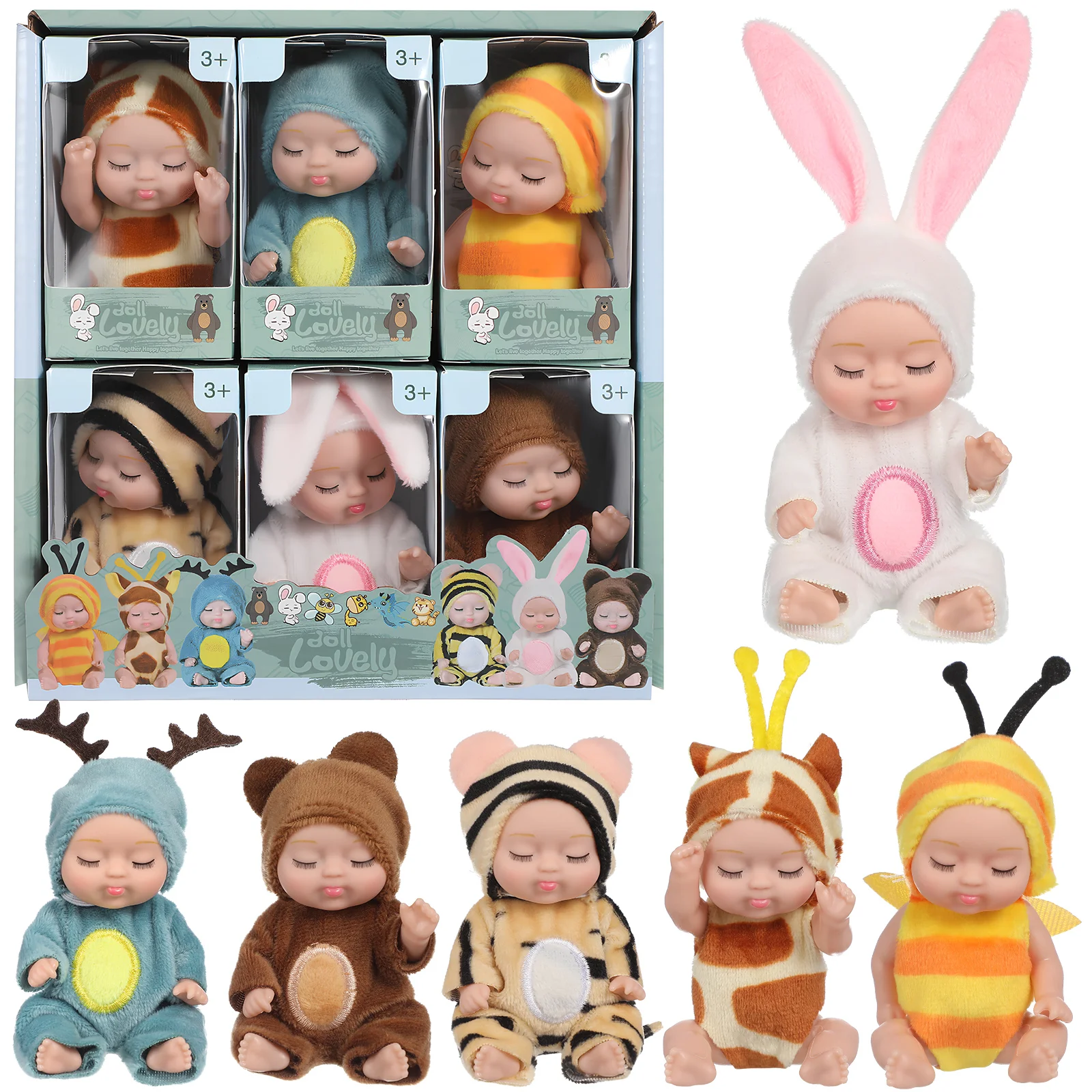 

6 Pcs Mini Baby Dolls Small Baby Dolls Mini Reborn Baby Dolls With Animal Clothes Little Girls Gifts