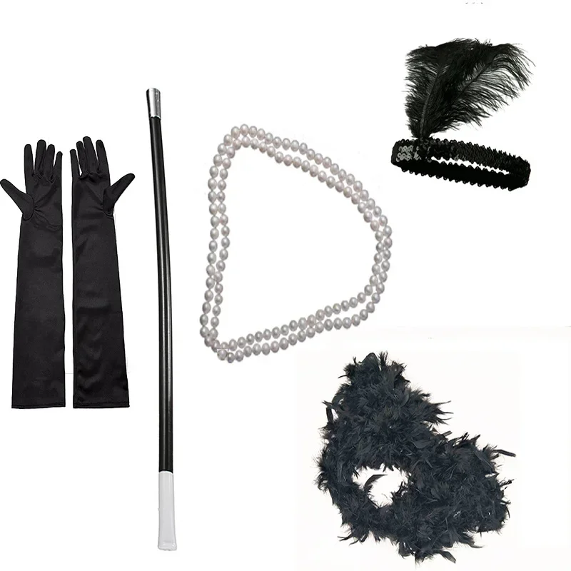 Conjunto de 5 uds. De accesorios de vestido elegante de Gatsby para niña Flapper de los años 20, disfraz de Halloween para niña de gángster Charleston para despedida de soltera