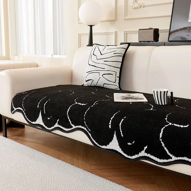 1PC Sofa Cushion Irregular Special-shaped Plush Winter Black Premium Sofa Non-slip Cover Cover Towel Home Textile