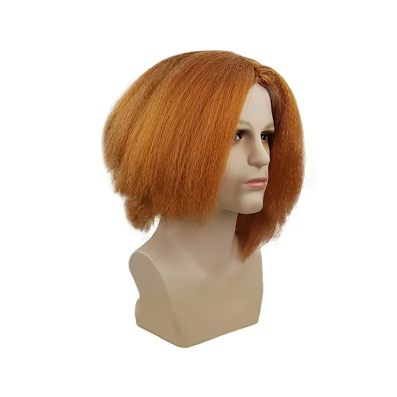 Orangefarbene, flauschige Kurzhaar-Synthetikperücke |   Horrorfilm Child's Play Charakter Geisterpuppe Cosplay Perücke |   Halloween-Party-Perücke