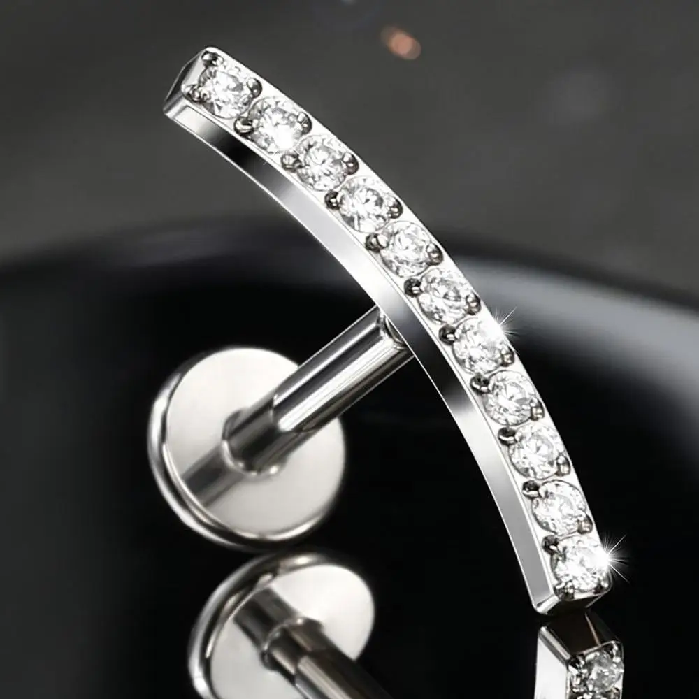 G23 التيتانيوم اللولب الغضروف أقراط للنساء والرجال شقة الظهر ترصيع ثقب المجوهرات