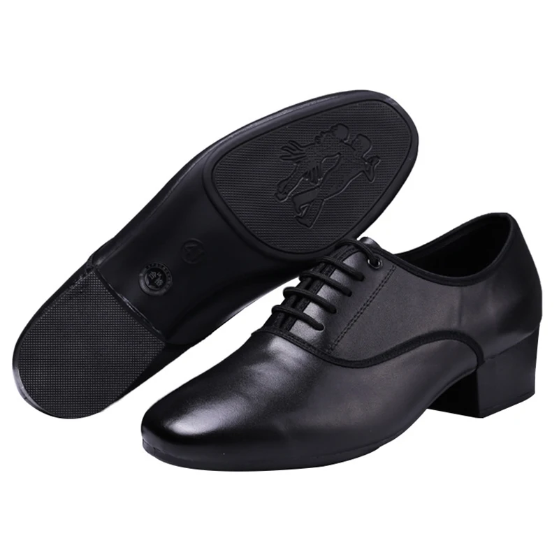 Men Genuine Leather Latin Salsa Tango Dance Shoes Modern Ballroom Shoes Square Heels 5cm Adults Children Boys Party Dance Shoes