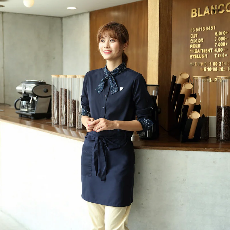 Camisa de restaurante ocidental, uniforme de trabalho para mulheres, hambúrguer, sobremesa, bolo, vendedor, manga longa, garçom de catering, outono