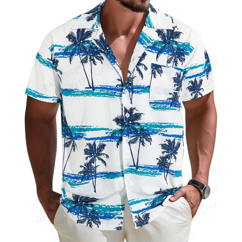 Summer Hawaiian Shirt for Men Shirt Tropical Flowers 3D Print Shirt Short Sleeve Button Beach Lapel Vacation Shirts Men Blouse