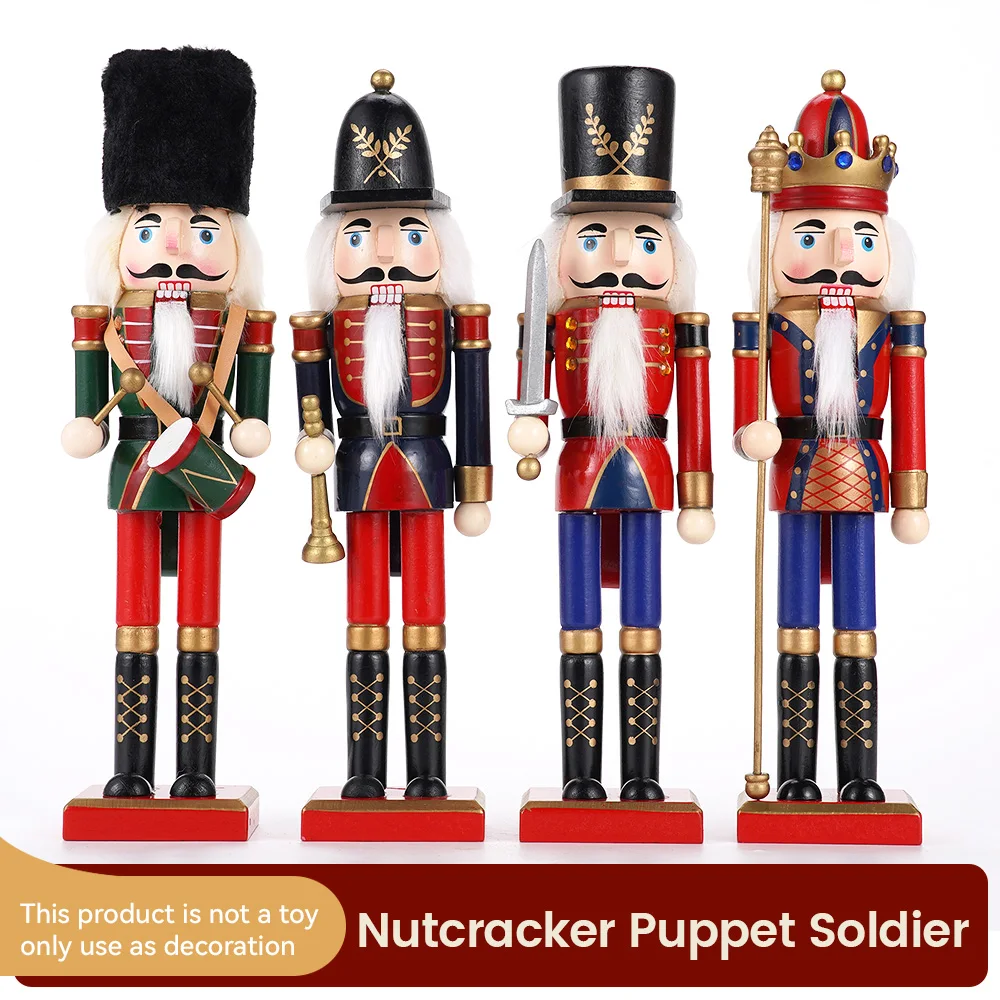 30cm Wooden Nutcracker Ornament Soldier Figurement Handcraft Doll Toy Home Office Table Xmas Decoration Statues Christmas Gift
