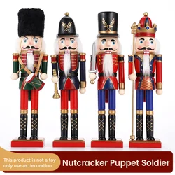 30cm Wooden Nutcracker Ornament Soldier Figurement Handcraft Doll Toy Home Office Table Xmas Decoration Statues Christmas Gift