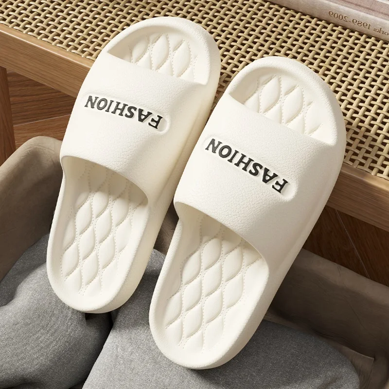 WDZKN 2024 Fashion Women Home Slippers Summer Indoor Bathroom Non-Slip Flat Slippers Lightweight Concise Couple Men Slides Black