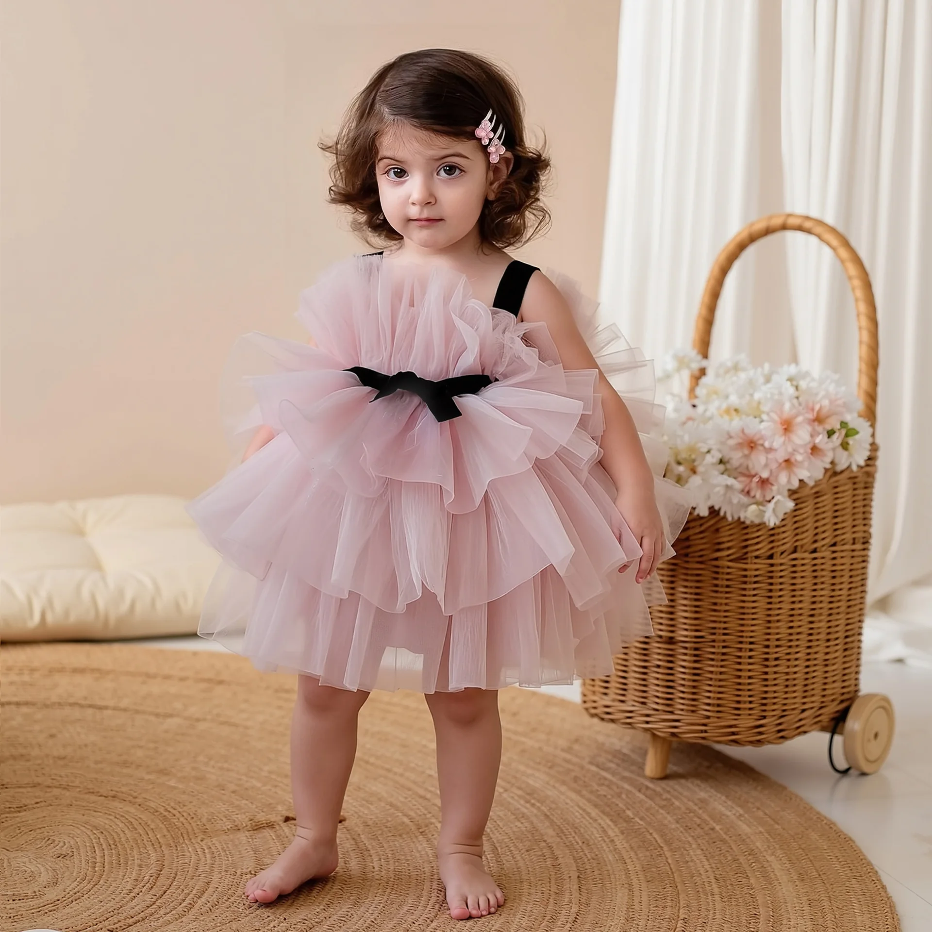 Baby Girl Princess Tutu Dress Ruffled Infant Girls baptism Vestido Wedding Party Pageant one-piece Dress 1st Birthday Baby Cloth