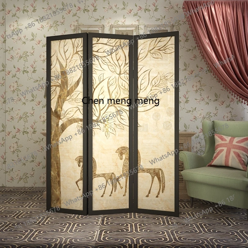 Simple Nordic screen partition living room office semi-transparent fabric yarn mobile screen folding