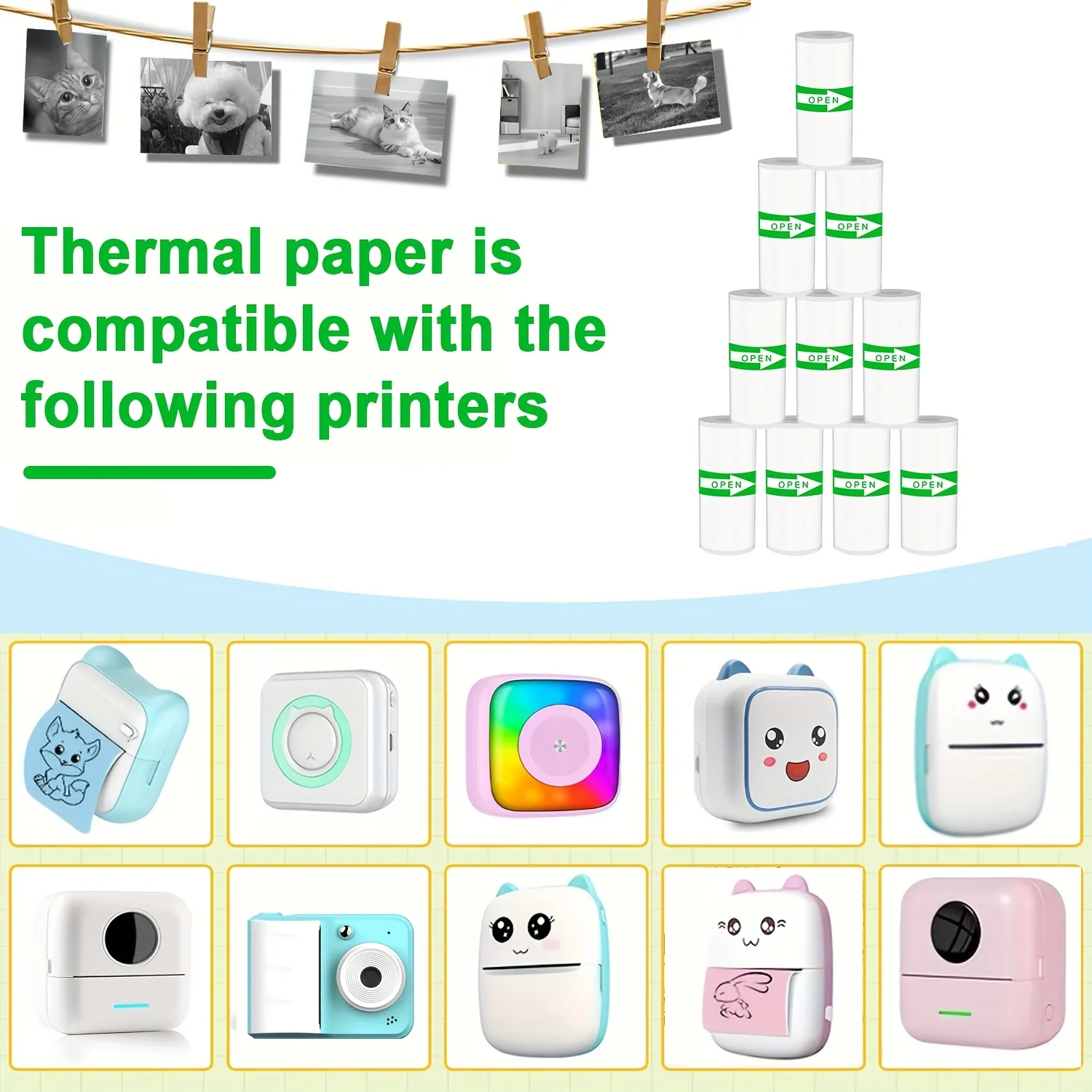 15/25 لفة من الورق الحراري ذاتي اللصق مقاس 57 مم - تناسب معظم الطابعات المحمولة والصور/المذكرات/الملاحظات/قوائم المهام/الاستخدام المدرسي