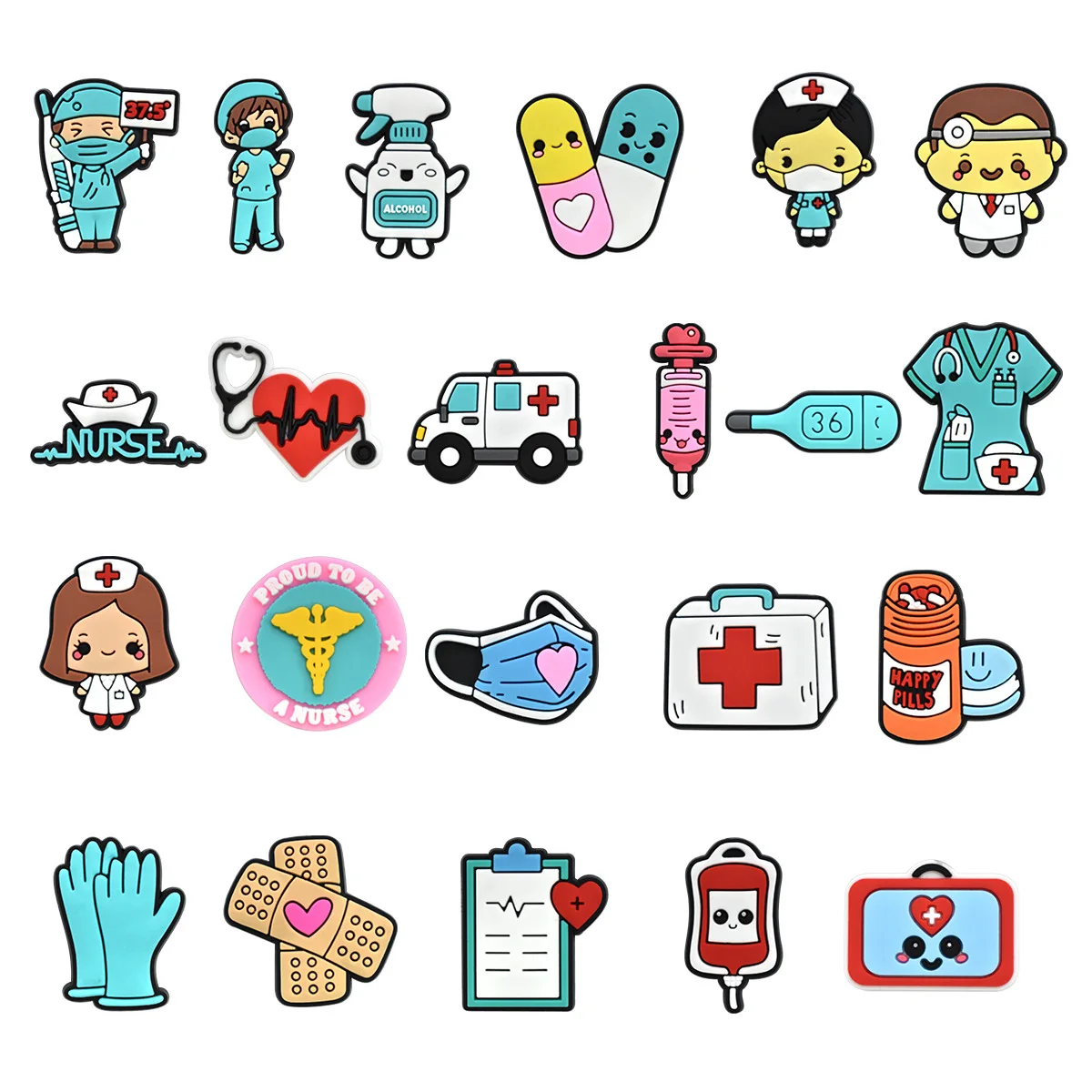 

Cute 2-22PCS doctors nurses Shoe Charms for HospitalClog Bubble Slides Sandals DIY Decoration Wholesale Buckle PVC for XMAS Gift