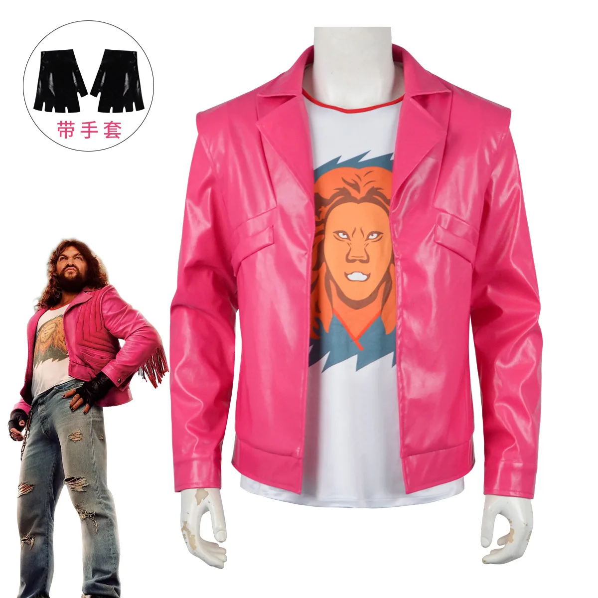 

2025 Movie Adult The Garbage Man Pink PU Jacket Halloween Costume Garrett Garrison Men Cosplay