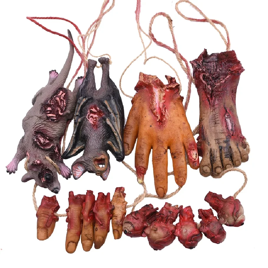 

Halloween Horror Hanging Pendant Fake Dead Mouse Bat Broken Hand Feet Halloween Party Home Haunted House Scary Decoration Props