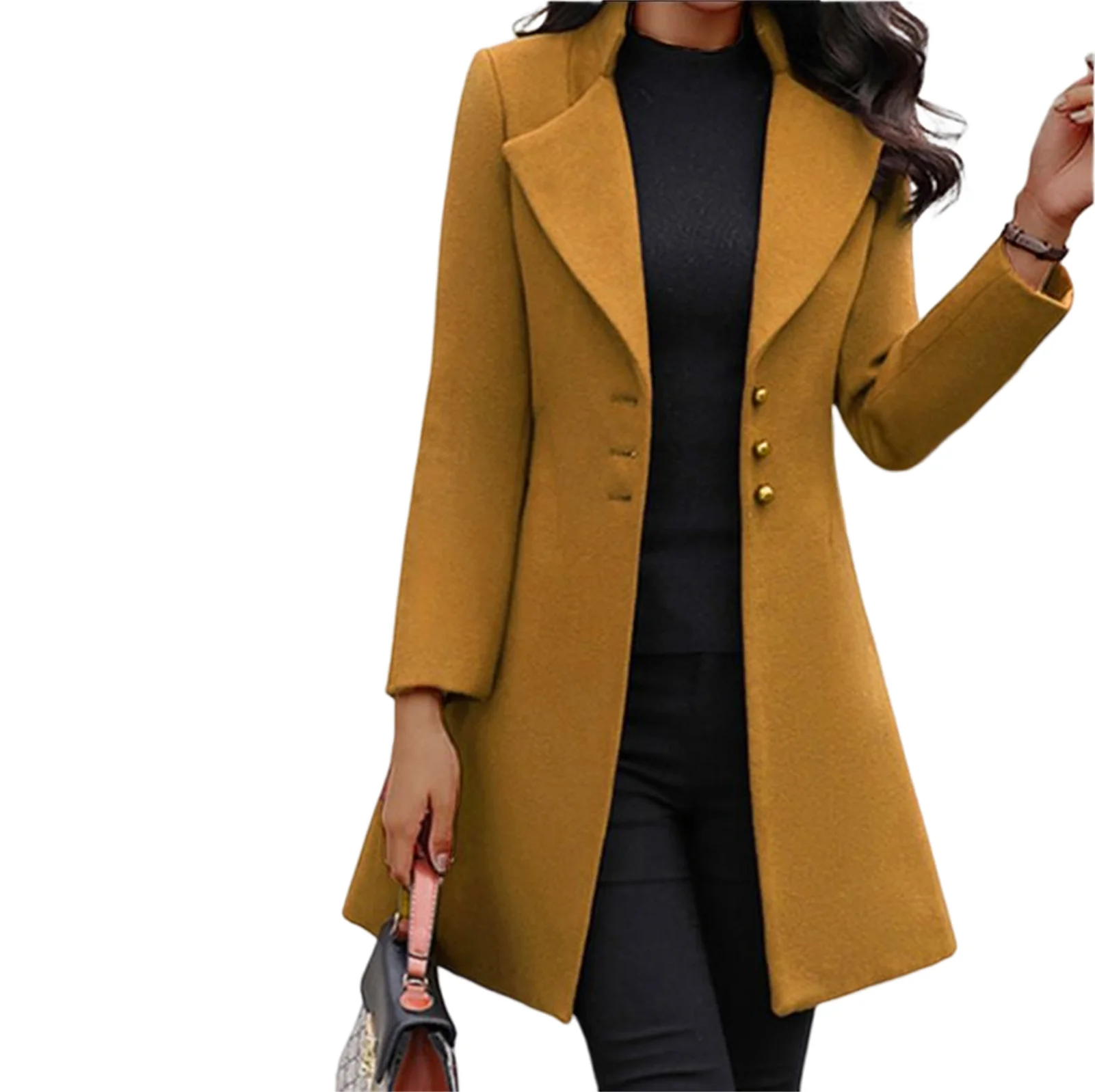 

Long Felt Jackets for Women Casual Lapel Outerwear Hip Length Open Front Solid Color Size S-3XL