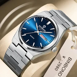 BINBOND Luxury Watch for Man Elegant Date Week Waterproof Luminous Men Watch Quartz Stainless Steel Sports Men's Watches reloj