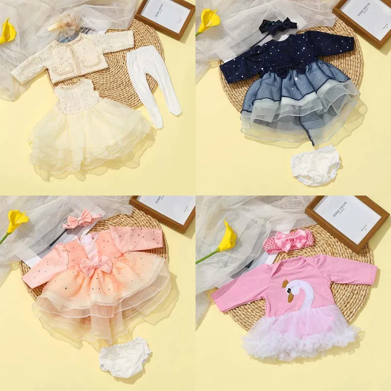 

Doll Clothes for 55cm Born Baby Doll Clothes Tiered Yarn Dress Set for 21.65in Baby New Reborn Doll Accessories Children Clothes