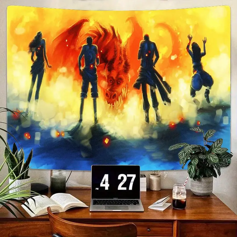 

1 шт. стилизованные фигурки Shadowy и гобелен с огненным красным драконом, желто-синий фон Embers, художественный декор стен для гостиной в спальне