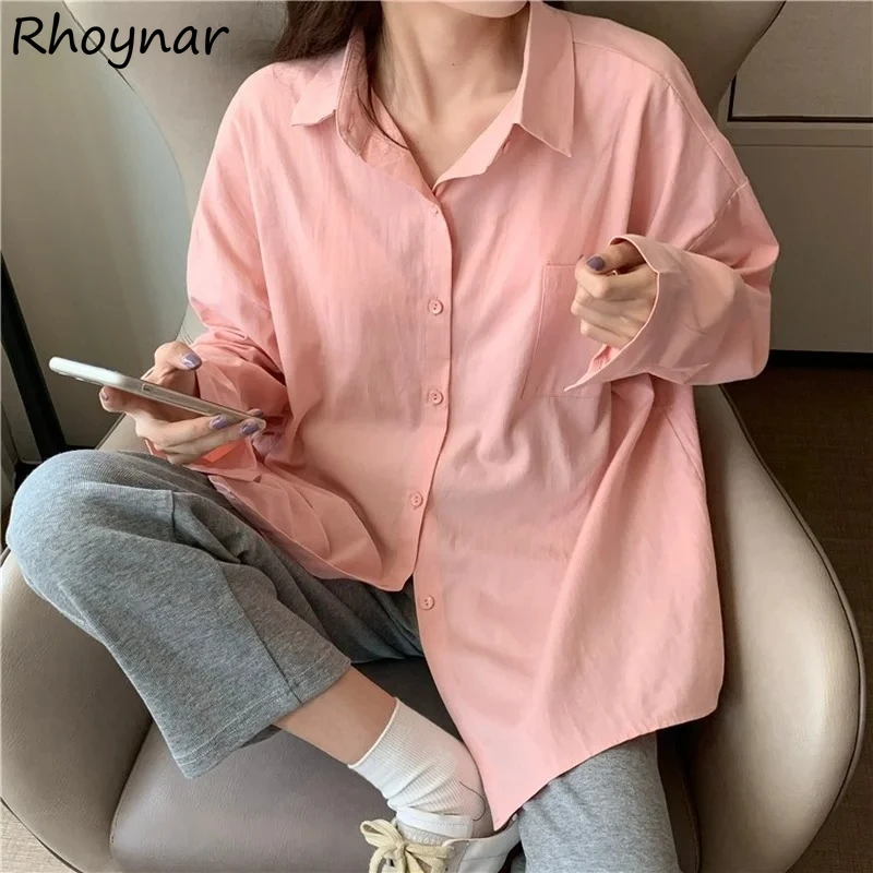 

Shirts Women 6 Colors Harajuku New College Pockets Spring Loose Popular Korean Style Solid Sweet Elegant Chemise Femme Design