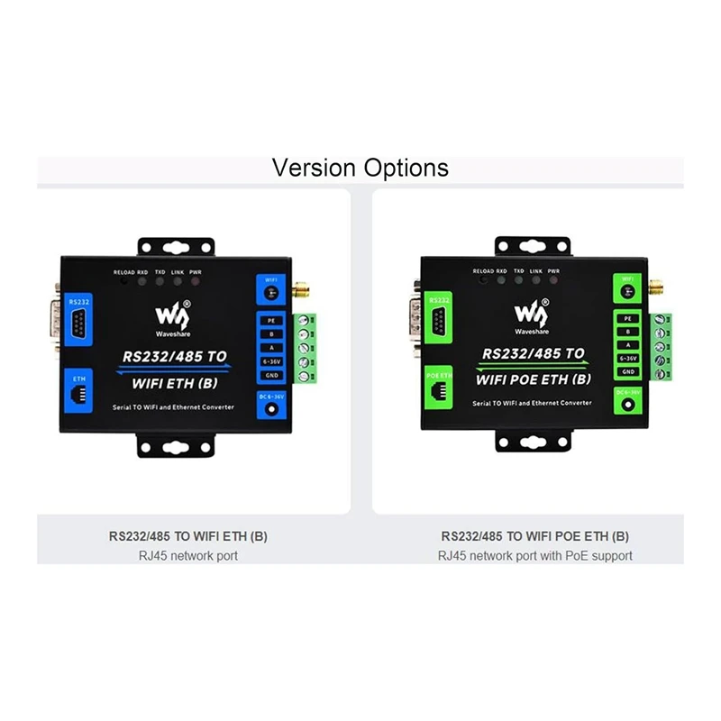 Waveshare RS232/485 إلى Wifi وEthernet، بوابة MQTT من سبائك الألومنيوم إيثرنت إلى محول الخادم التسلسلي من الدرجة الصناعية Wifi