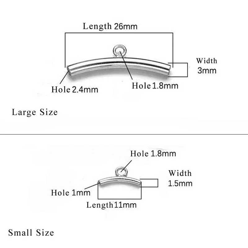 Tube incurvé en argent regardé 925 avec anneau, connecteur de perles longues, bijoux de bracelet, résultats exécutifs, véritable pur, solide