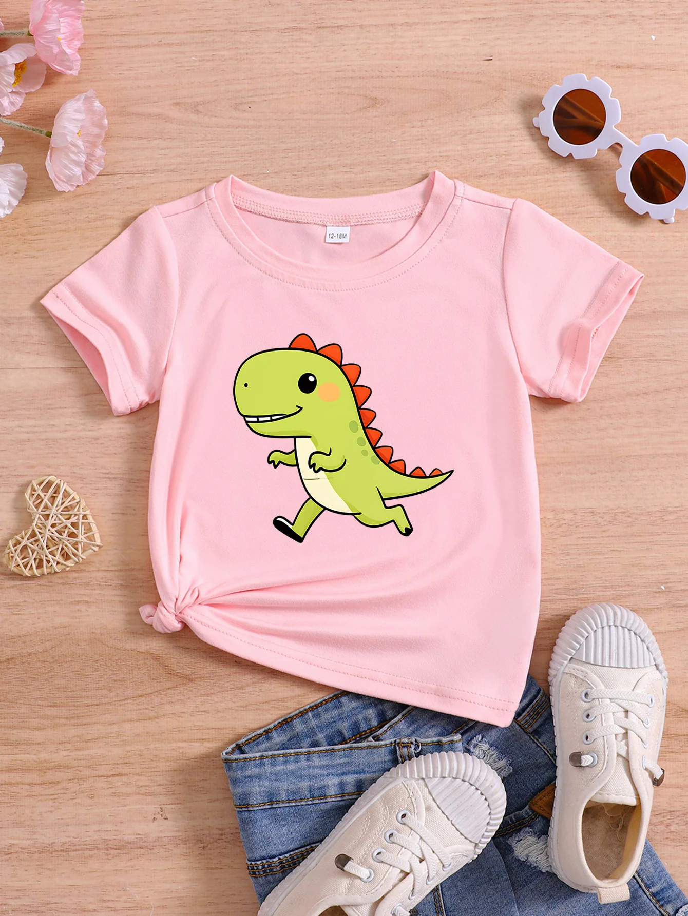 Happy Little Tyrannosaurus Dinosaur Kawaii Cartoon Print Kids T Shirt Boys Girls Family Matching Summer Crew Neck Casual Tee