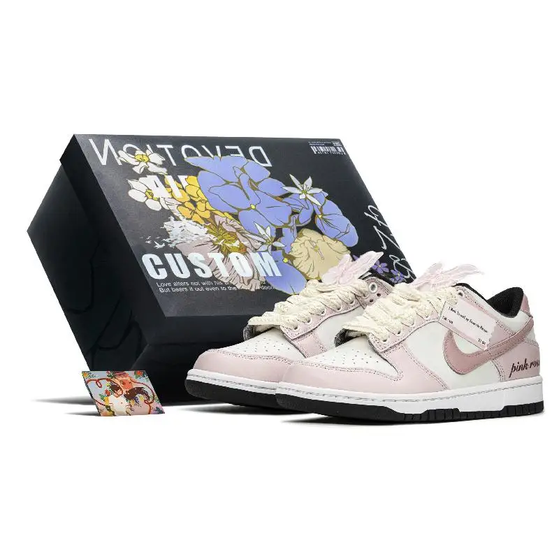 

[Нестандартные розовые кроссовки Princess S-BOX]Nike Dunk Low FZBB, противоскользящие, износостойкие, с низким верхом, женские розовые, белые туфли для скейтборда