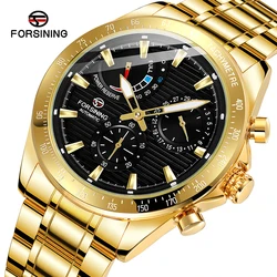 Forsining Brand Men Watch Automatic Mechanical Luxury Gold Bracelet Seagull Movement Power Reserve Auto Date Business Male Clock